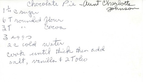 Chocolate Pie-Aunt Charlotte Johnson