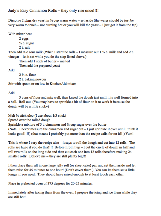 Judy's Cinnamon Rolls - they only rise once!