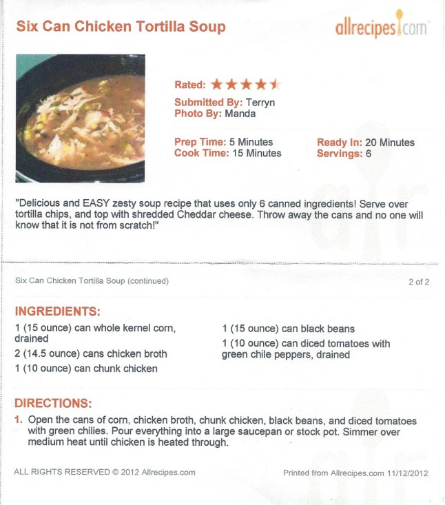 Six Can Chicken Tortilla Soup